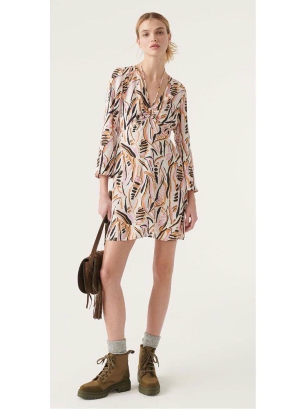 Ba&sh Abstract Long Sleeve Mini Dress